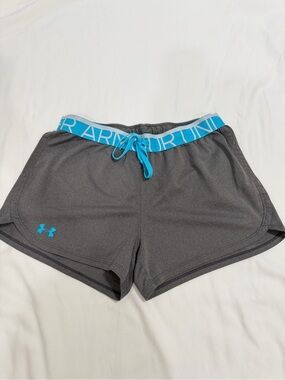 Under Armour kids Gray Performance Shorts with Blue Trim